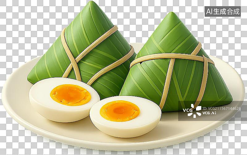 【AI数字艺术】盘子里的粽子和咸鸭蛋图片素材