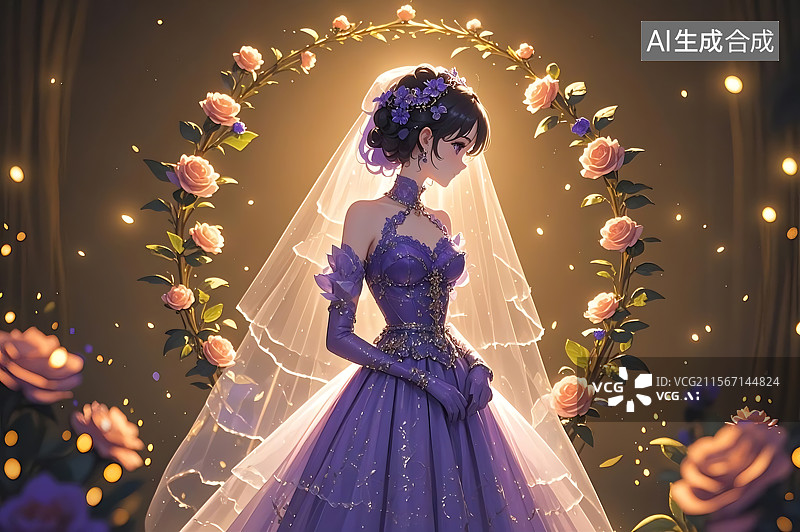 【AI数字艺术】紫衣新娘梦幻婚礼图片素材