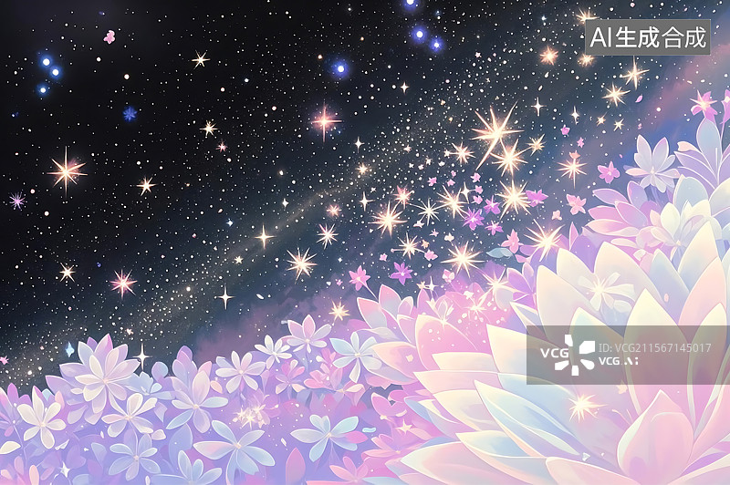 【AI数字艺术】梦幻星空花海图片素材
