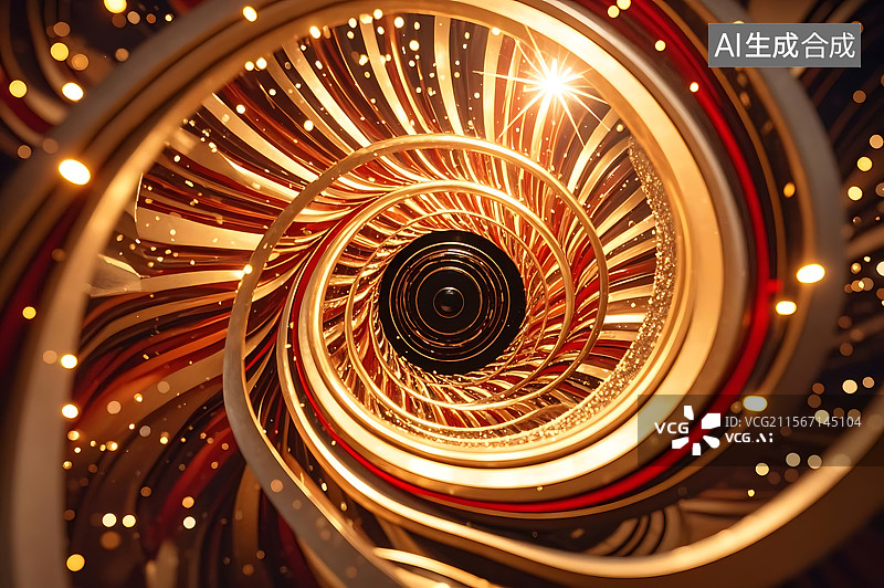 【AI数字艺术】金色旋转螺旋隧道图片素材