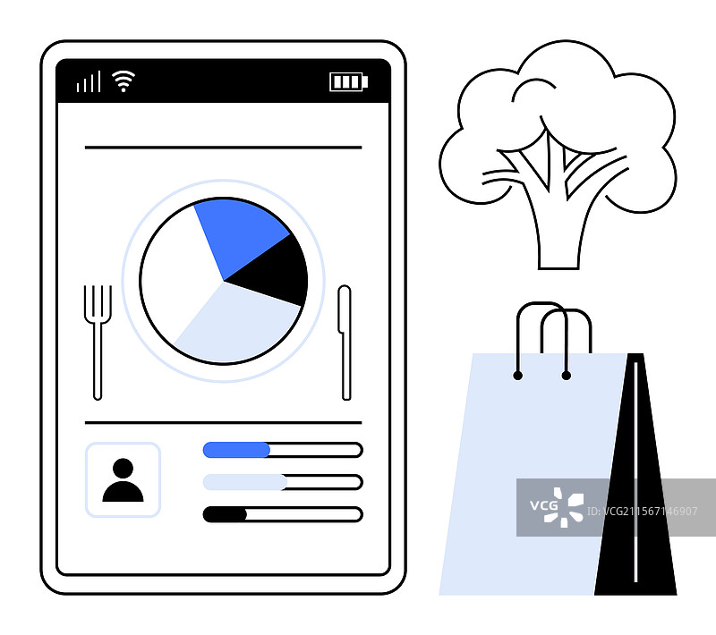 数字食品追踪器与环保购物图片素材
