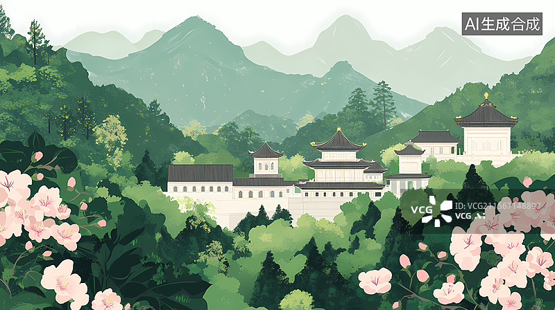 【AI数字艺术】春日山村风光图片素材