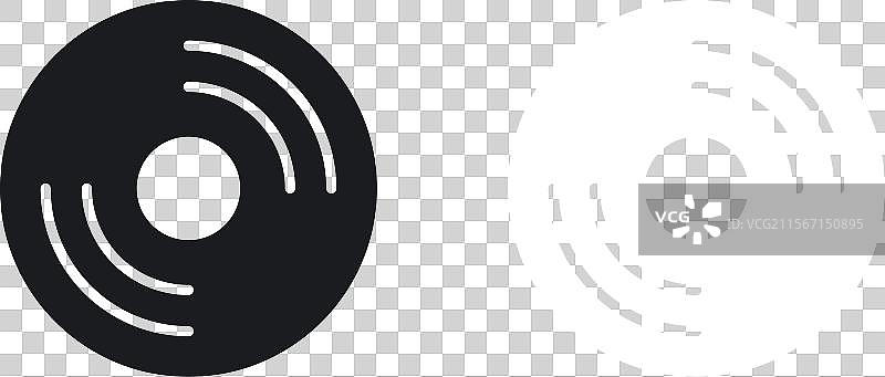 黑白色实心的黑胶唱片图标集图片素材