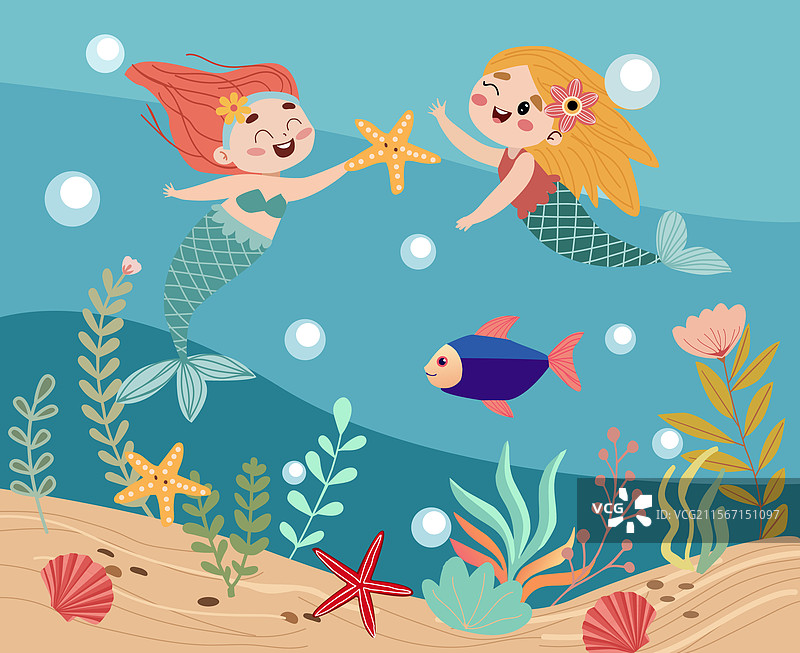 可爱的仙女背景与小美人鱼图片素材