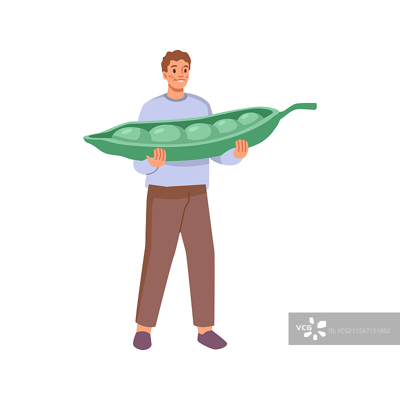 小人提着巨大的豌豆蔬菜食品图片素材