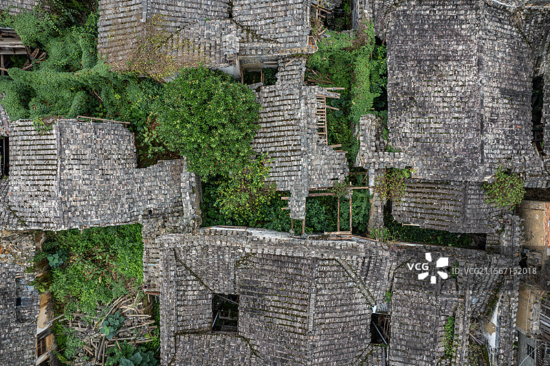 福建省南平市顺冒县元坑古镇的古代建筑的航拍图片素材