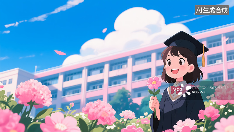 【AI数字艺术】女生毕业典礼节日插画图片素材