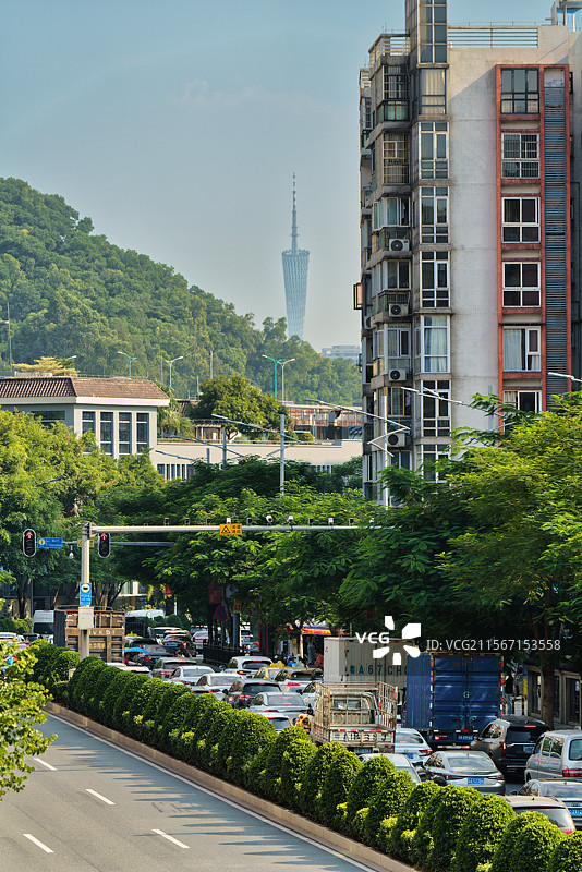 广州城市街景与广州塔远景图片素材