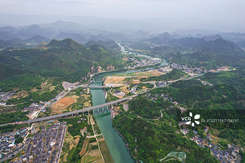 渝湘黔三省交界边城 湖南湘西茶峒古镇与重庆秀山洪安古镇航拍图片素材