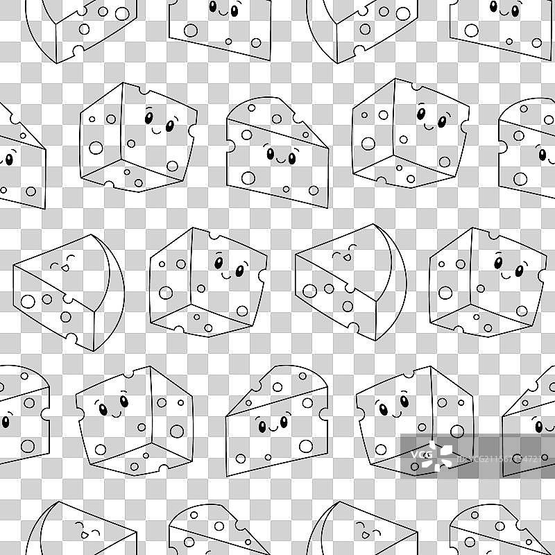 可爱的卡哇伊奶酪无缝图案涂色图片素材