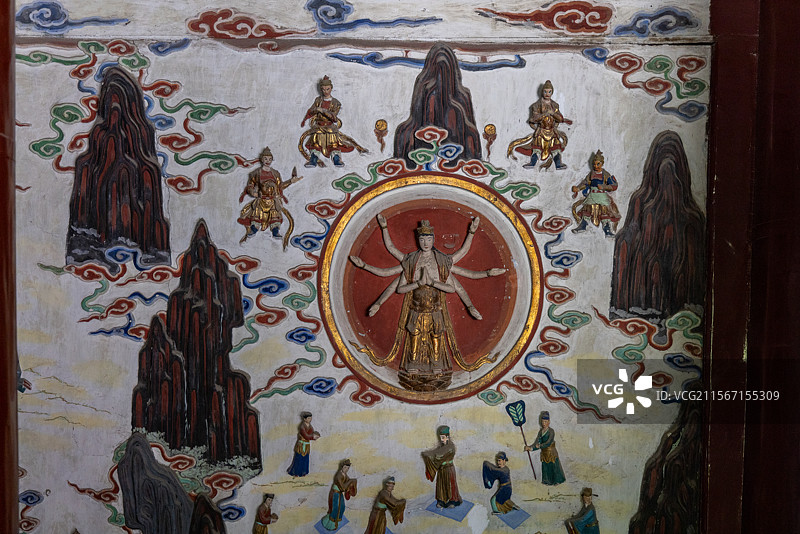 四川绵阳平武县 明代报恩寺大悲殿 壁塑香山记连环画 妙善公主故事图片素材