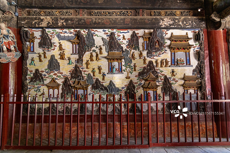 四川绵阳平武县 明代报恩寺大悲殿 壁塑香山记连环画 妙善公主故事图片素材