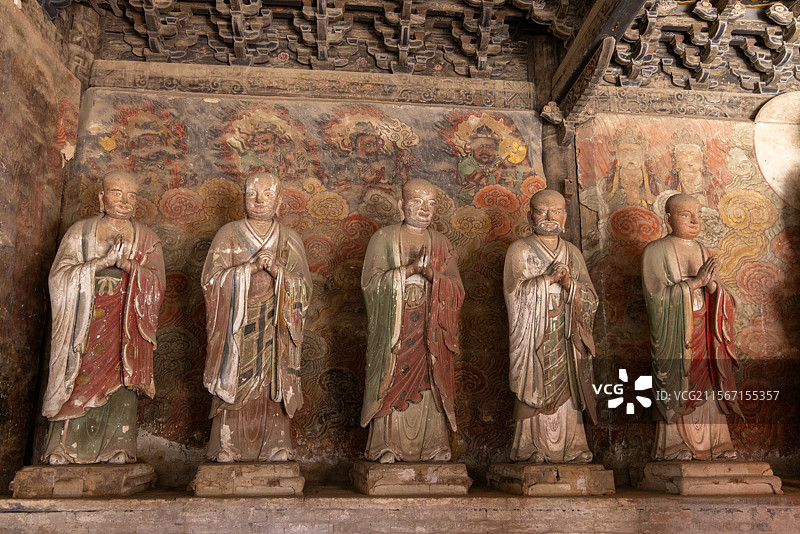 四川绵阳平武县 明代报恩寺万佛阁 如来佛十大弟子 塑像图片素材