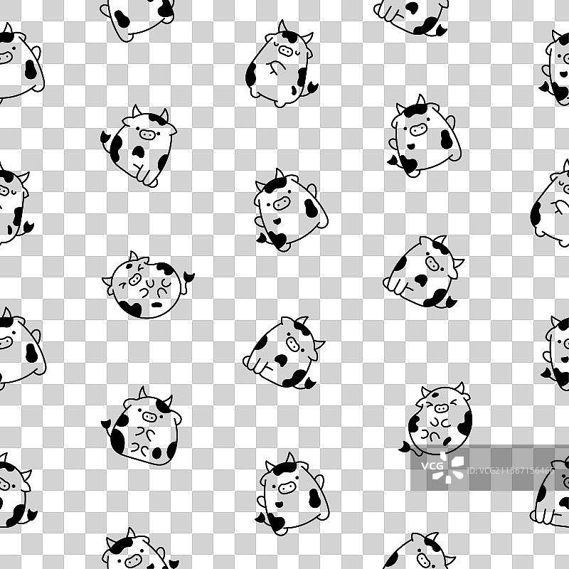 可爱的卡通牛无缝图案涂色页图片素材