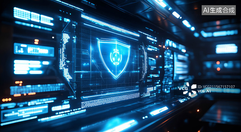 【AI数字艺术】科技感网络安全护盾画面图片素材