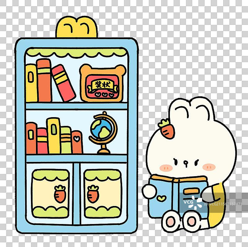 小兔子在图书馆读书学习图片素材
