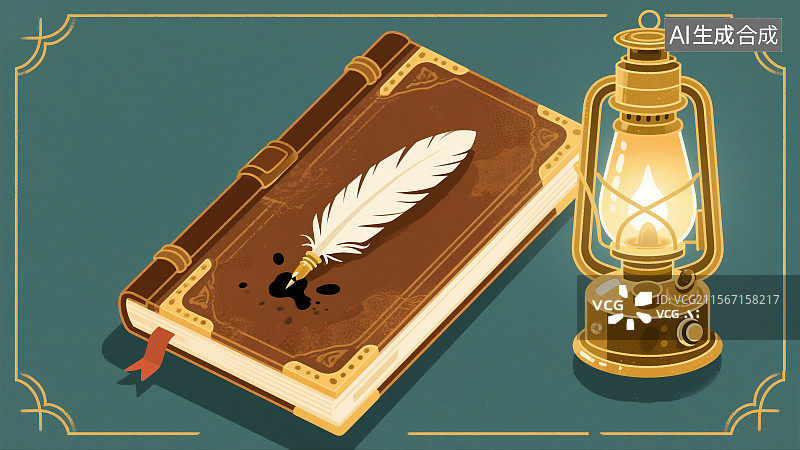 【AI数字艺术】魔幻世界童话故事儿童绘本摩卡慕斯色蒸汽朋克风格抽象商业背景复古摩卡色皮革书脊温暖油灯羽毛笔图片素材