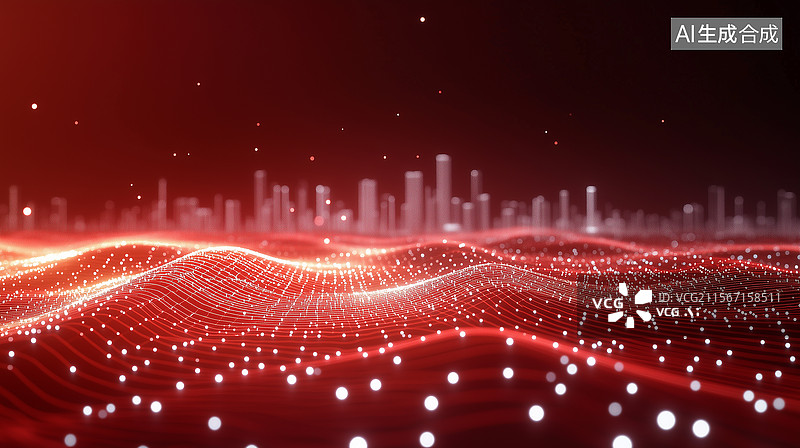 【AI数字艺术】红色线条城市科技感画面图片素材
