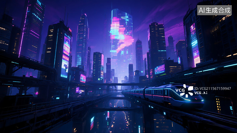 【AI数字艺术】科幻世界的未来城市夜景 赛博朋克 插画背景海报图片素材