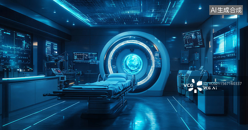 【AI数字艺术】科幻风格医疗检测设备内部场景图片素材