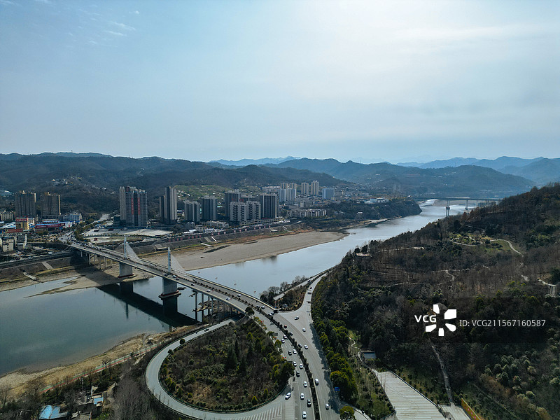 安康市 汉滨区 汉江 巴山中路 西坝村 航拍图片素材