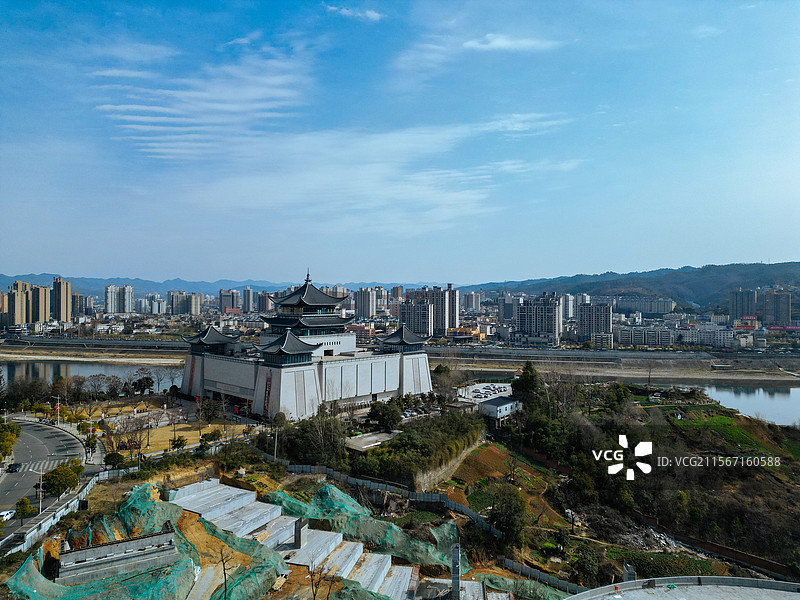 安康市 汉滨区 汉江 巴山中路 西坝村 航拍图片素材