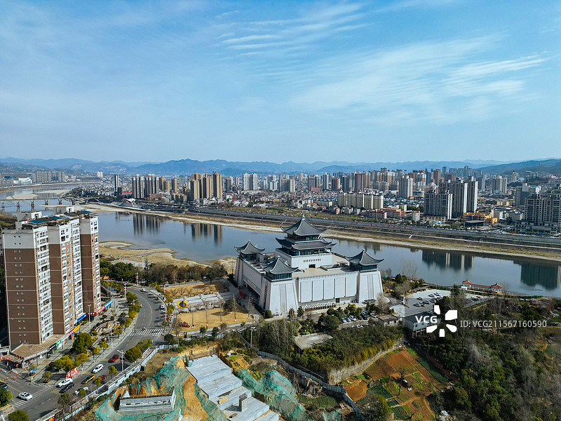 安康市 汉滨区 汉江 巴山中路 西坝村 航拍图片素材