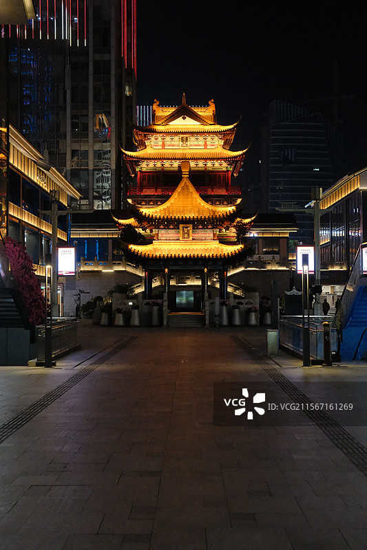 无锡市梁溪区 崇安寺历史街区 崇安阁夜景图片素材