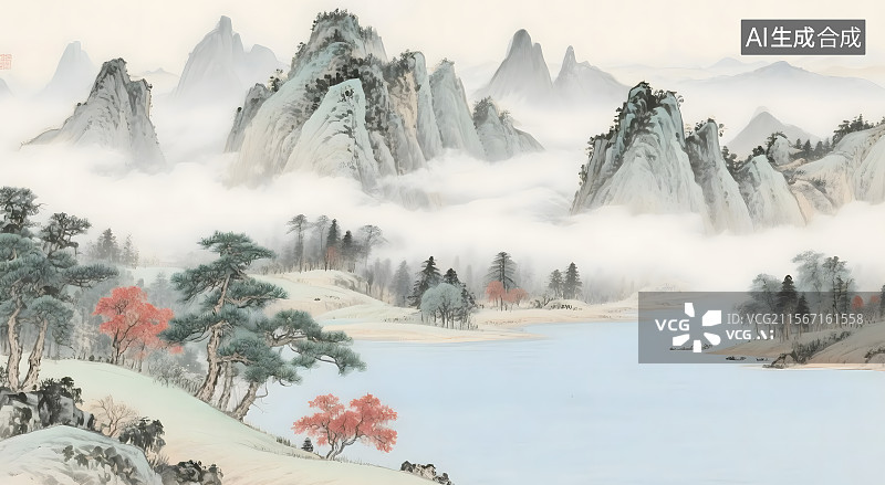 【AI数字艺术】国风山水画背景图片素材