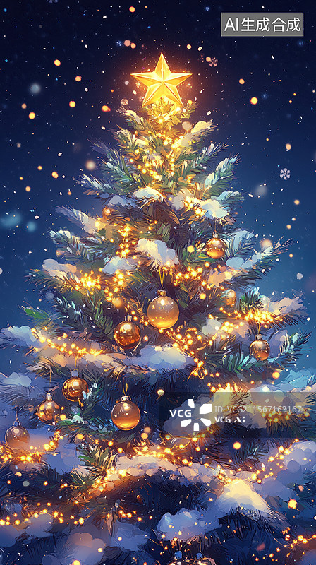 【AI数字艺术】雪中的圣诞树图片素材