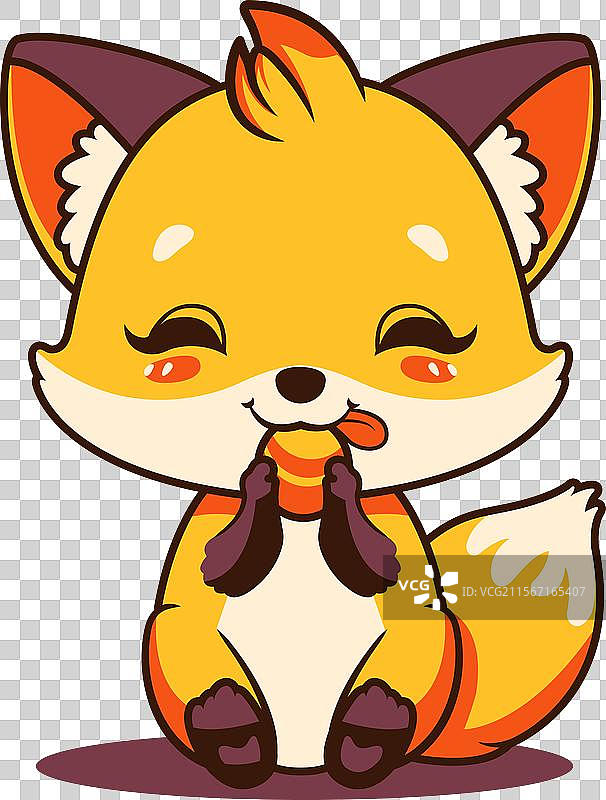 可爱的小狐狸卡通角色在吃东西图片素材