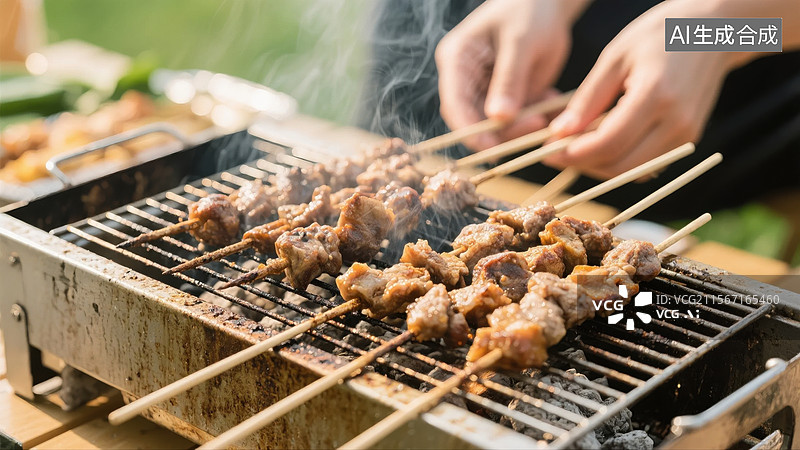 【AI数字艺术】户外烧烤烤肉串场景图片素材