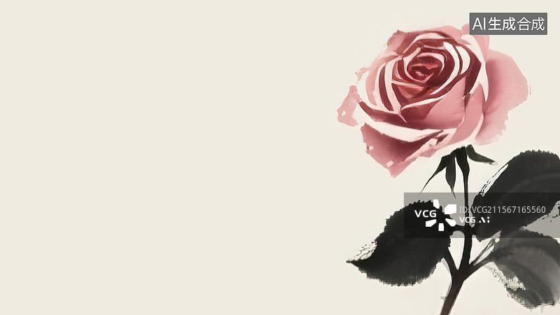 【AI数字艺术】复古中国风水墨画居右背景，玫瑰花月季装饰画印花图案花边边框 520情人节七夕节妇女节女神节浪漫素材图片素材
