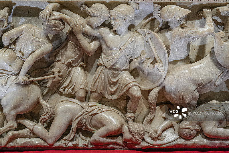 公元2世纪中期 描绘亚马逊女战士的石棺 卡比托利欧博物馆图片素材