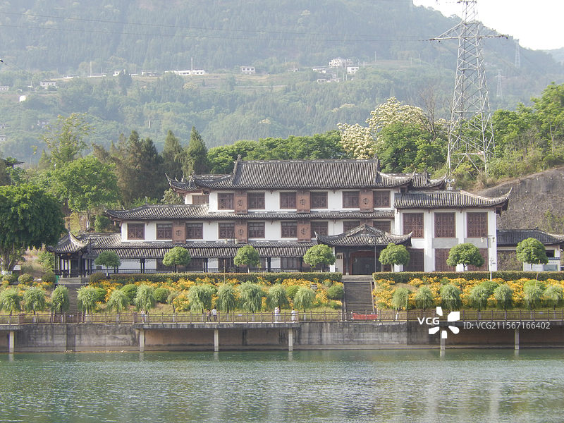 重庆开州区风雨廊桥国家水利部公布第十二批国家水利风景区名单，开县汉丰湖水利工程--水位调节坝在列图片素材