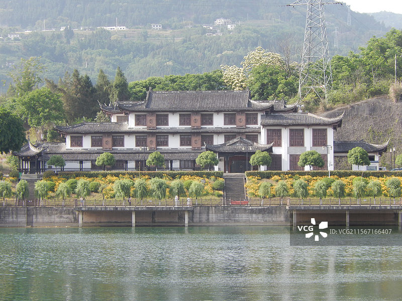 重庆开州区风雨廊桥国家水利部公布第十二批国家水利风景区名单，开县汉丰湖水利工程--水位调节坝在列图片素材