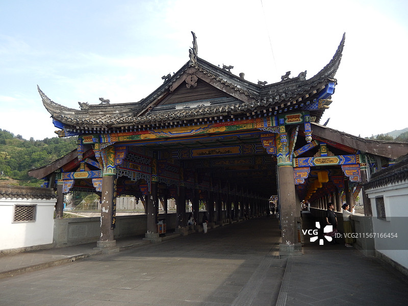 重庆开州区风雨廊桥国家水利部公布第十二批国家水利风景区名单，开县汉丰湖水利工程--水位调节坝在列图片素材