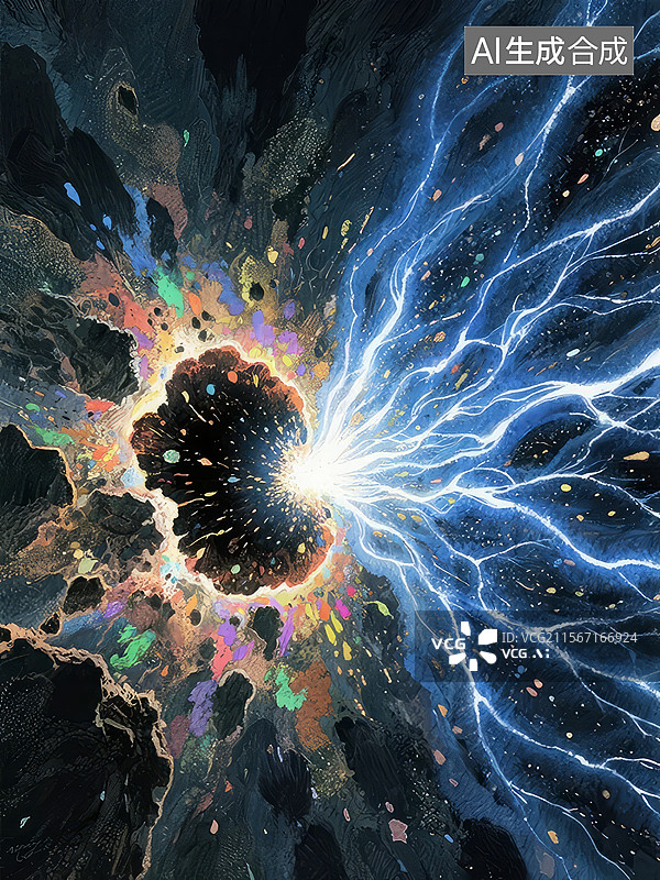 【AI数字艺术】宇宙爆炸与闪电图片素材