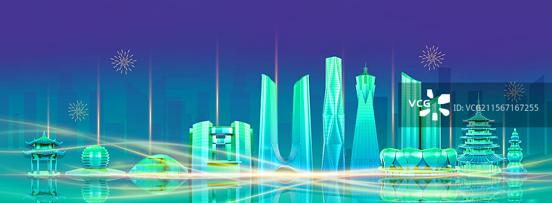 3D立体杭州城市地标建筑年会会议总结海报背景插画图片素材