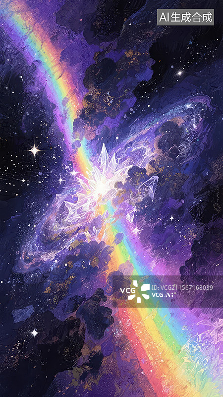 【AI数字艺术】彩虹与星系的宇宙景象图片素材