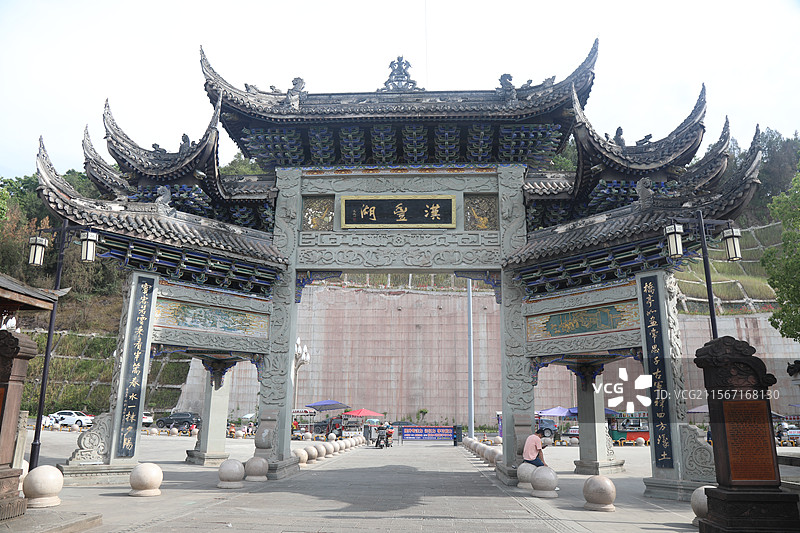 重庆开州区风雨廊桥国家水利部公布第十二批国家水利风景区名单，开县汉丰湖水利工程--水位调节坝在列图片素材