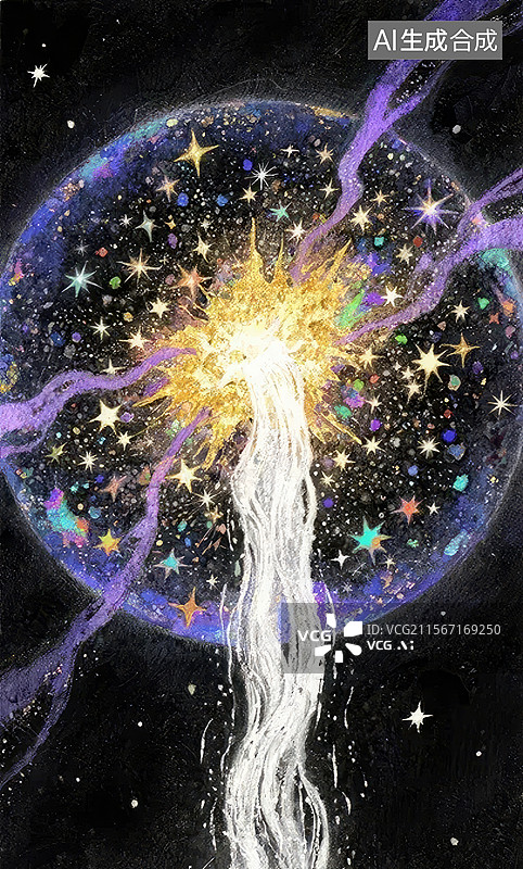 【AI数字艺术】星河瀑布：宇宙中的神秘光芒图片素材