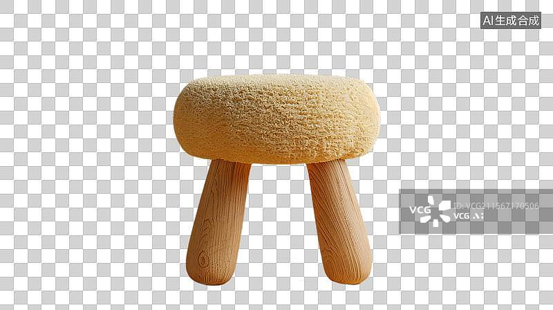 【AI数字艺术】简约木质小圆凳  毛绒绒的可爱矮凳图片素材