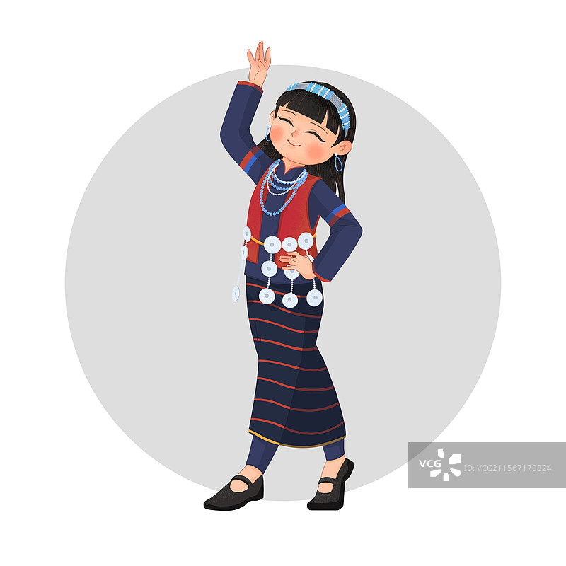 五十六个民族珞巴族卡通人物插画图片素材