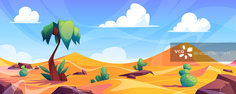 埃及沙漠的卡通风景与沙丘图片素材
