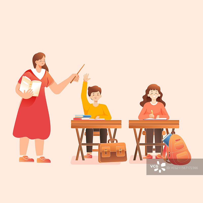 卡通教育学生学习新学期开学季课堂上课老师教师节读书培训辅导网课青年中小学生学校教室背景矢量插画图片素材