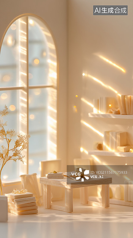 【AI数字艺术】秋日的窗边书桌与植物图片素材