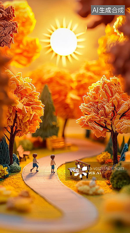 【AI数字艺术】秋日户外午后微缩场景图片素材