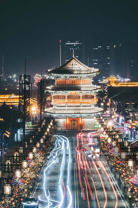 山西大同古城夜景图片素材