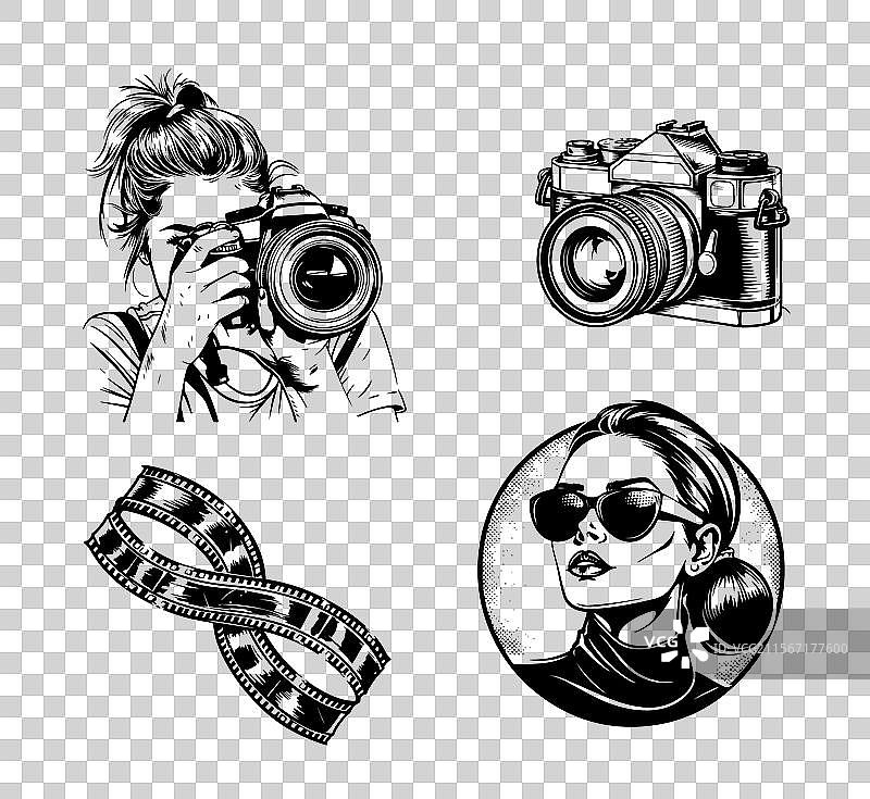 摄影师节的象征符号套装图片素材